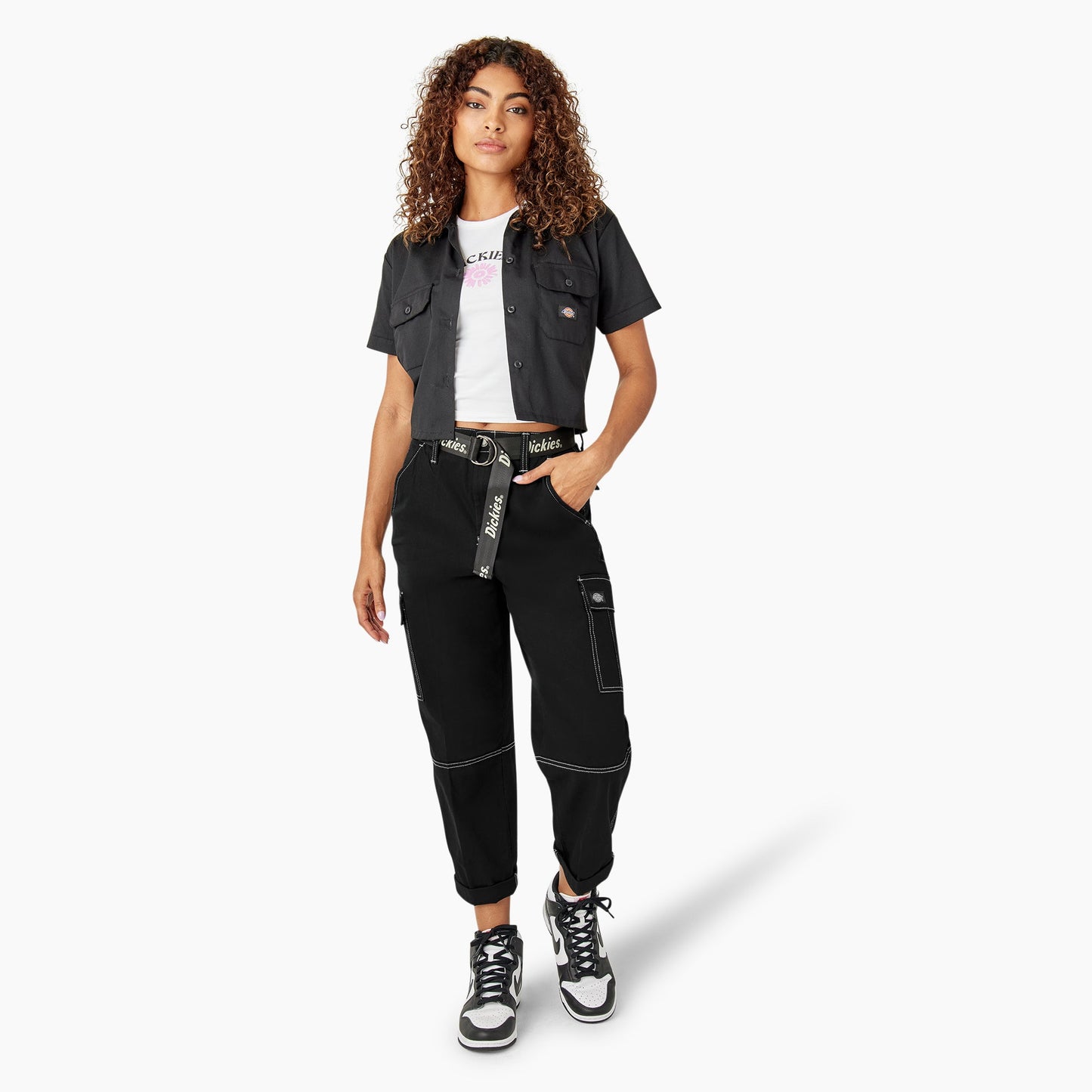 Women's Relaxed Fit Contrast Stitch Cropped Cargo Pants Dickies Sale