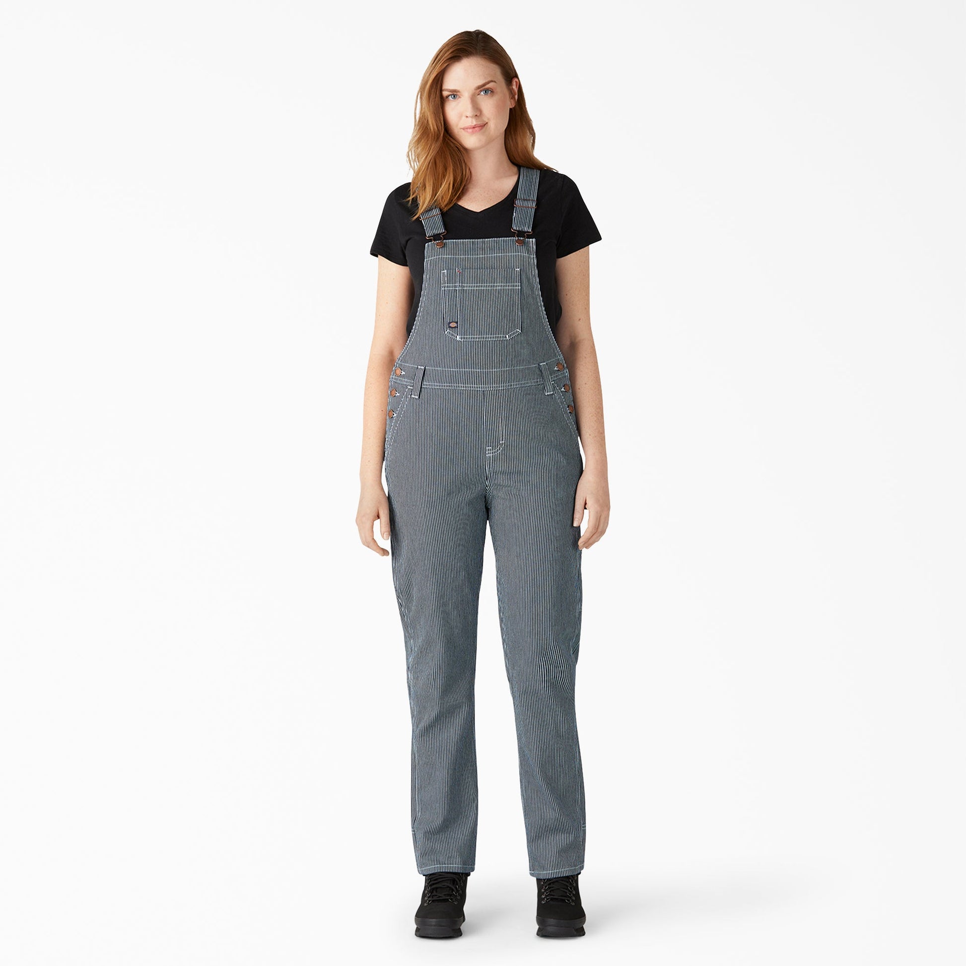 Women's Hickory Stripe Boyfriend Fit Bib Overalls Dickies Women