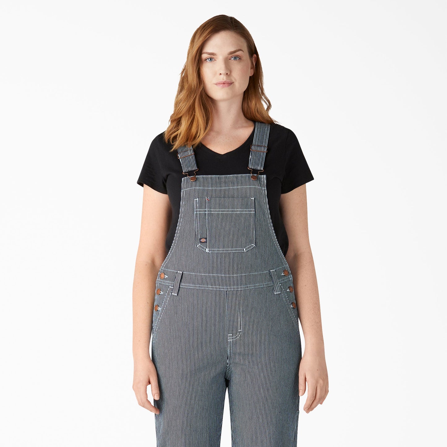Women's Hickory Stripe Boyfriend Fit Bib Overalls Dickies Women
