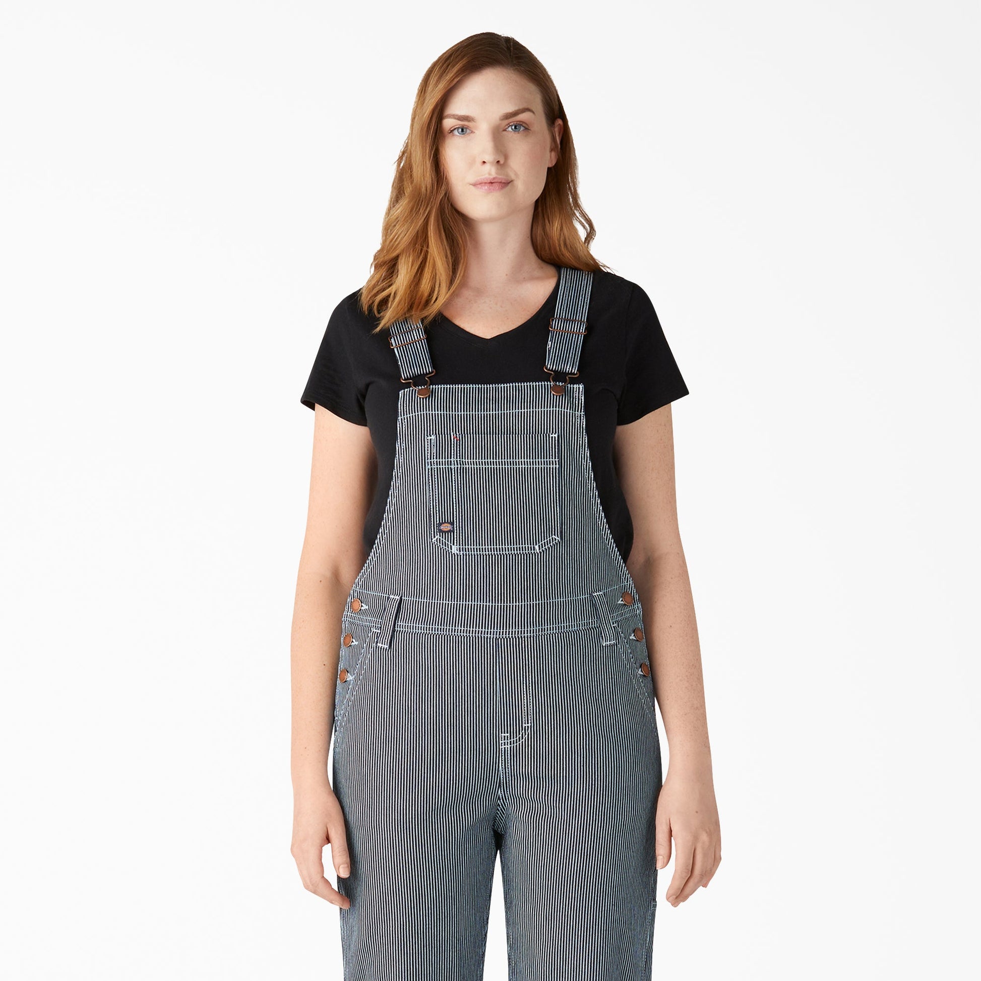 Women's Hickory Stripe Boyfriend Fit Bib Overalls Dickies Women