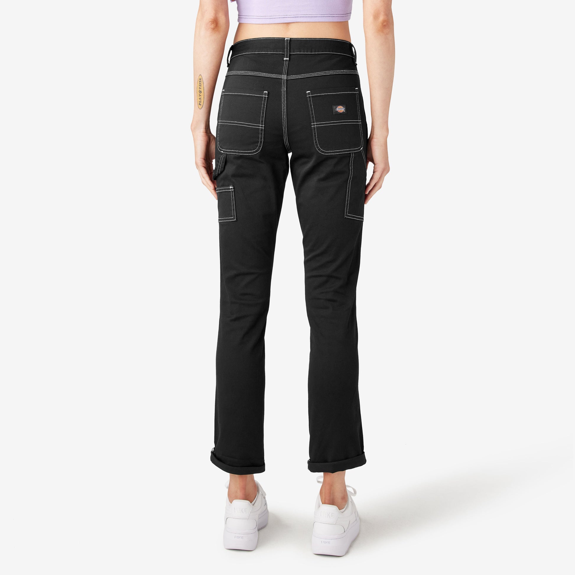 Women's Slim Straight Fit Roll Hem Carpenter Pants Dickies Women