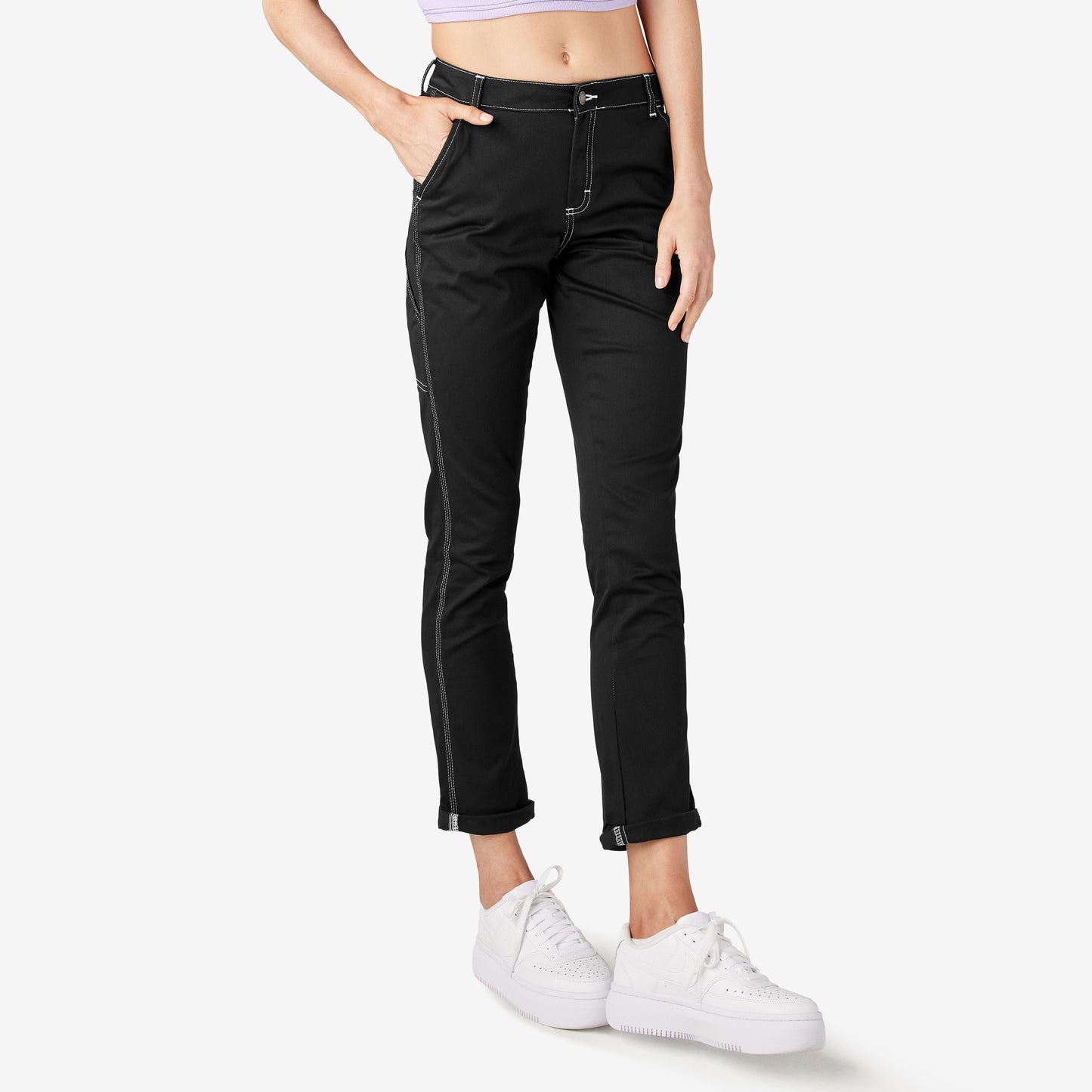 Women's Slim Straight Fit Roll Hem Carpenter Pants Dickies Women