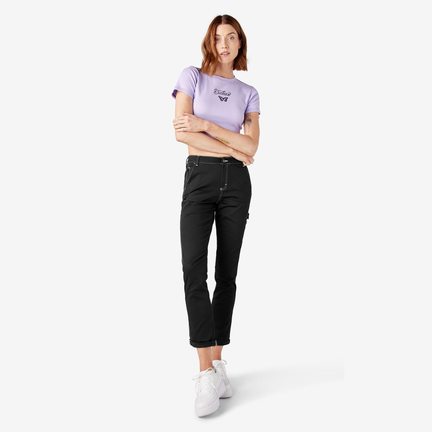 Women's Slim Straight Fit Roll Hem Carpenter Pants Dickies Women